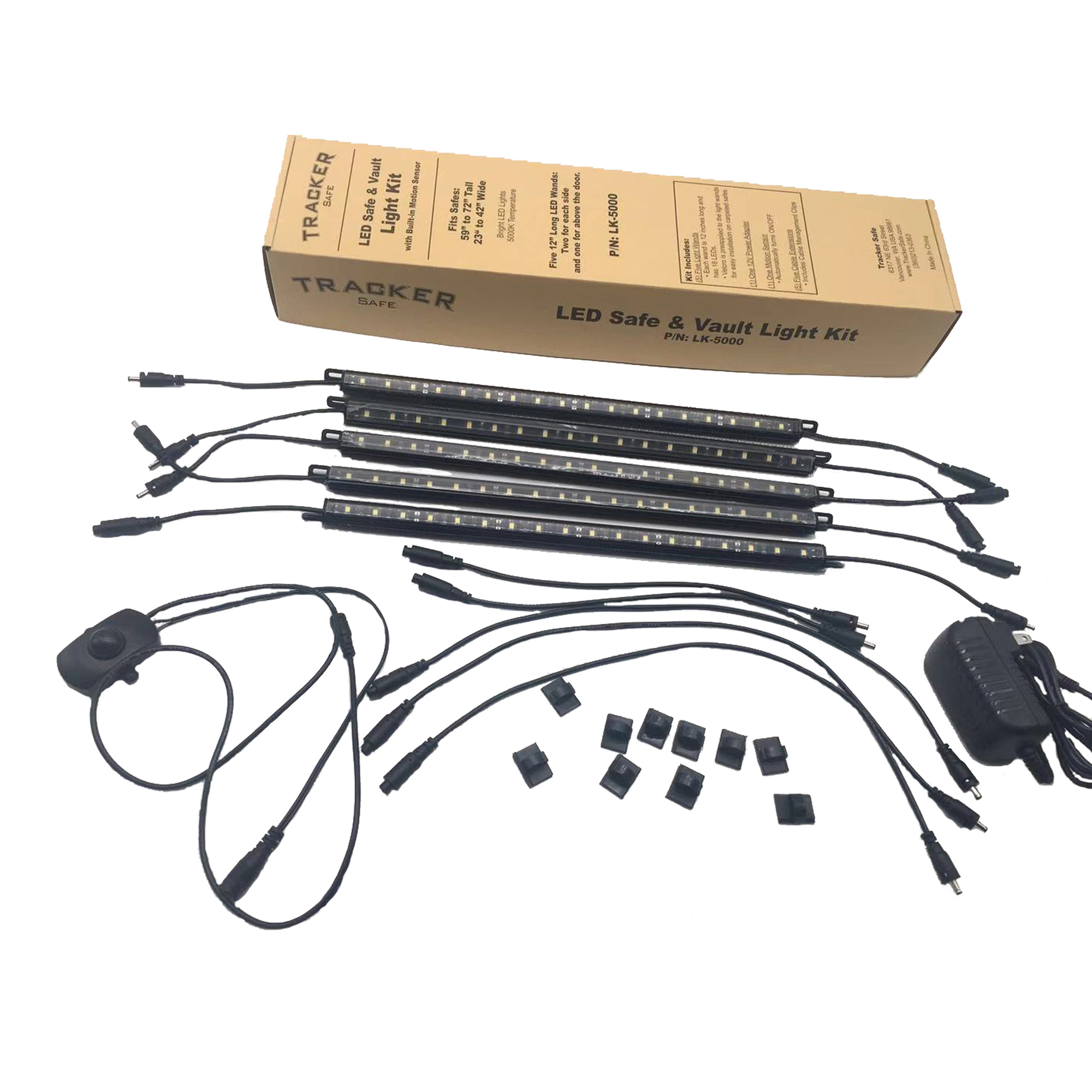 Tracker Safe, LED Light Kit, Motion Sensor, Five 12in. Wands, Lock Type None, Model# LK-5000